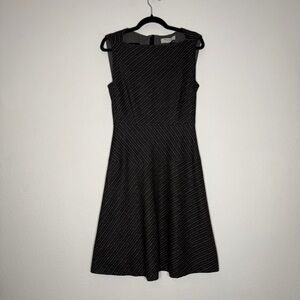 MM Lafleur Cindy Gray Diagonal Pinstripe Wool Cotton A Line Midi Dress Size 10